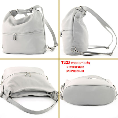 modamoda de - T233 - ital. Damen Rucksack Tasche 2in1 aus Leder