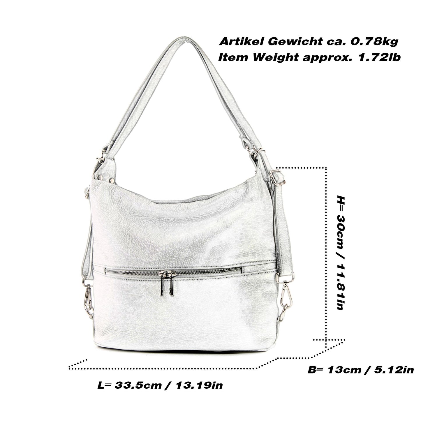 modamoda de - T233 - ital. Damen Rucksack Tasche 2in1 aus Leder