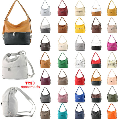 modamoda de - T233 - ital. Damen Rucksack Tasche 2in1 aus Leder