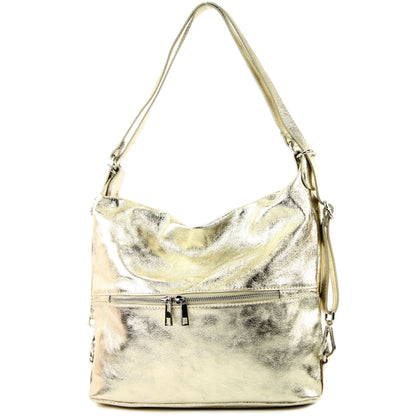 modamoda de - T233 - ital. Damen Rucksack Tasche 2in1 aus Leder