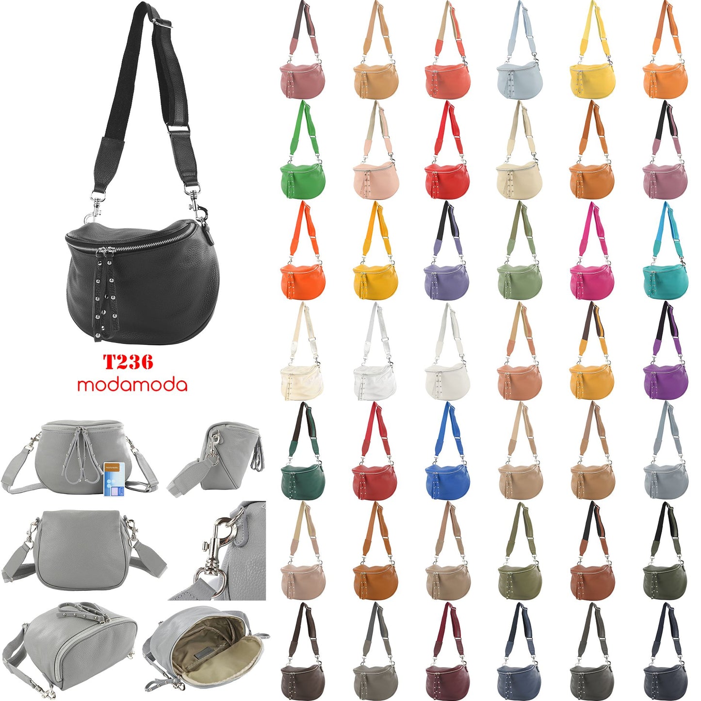 modamoda de - T236 - Umhängetasche Klein Small aus  ital. Leder