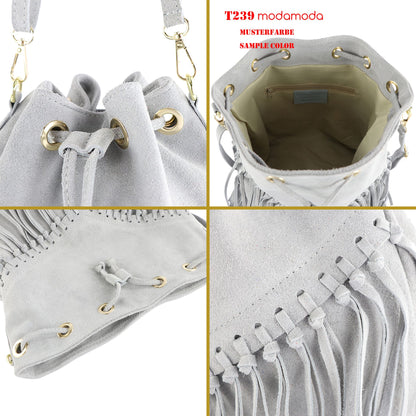 modamoda de -  T239 - ital. Schultertasche Fransen Wildleder