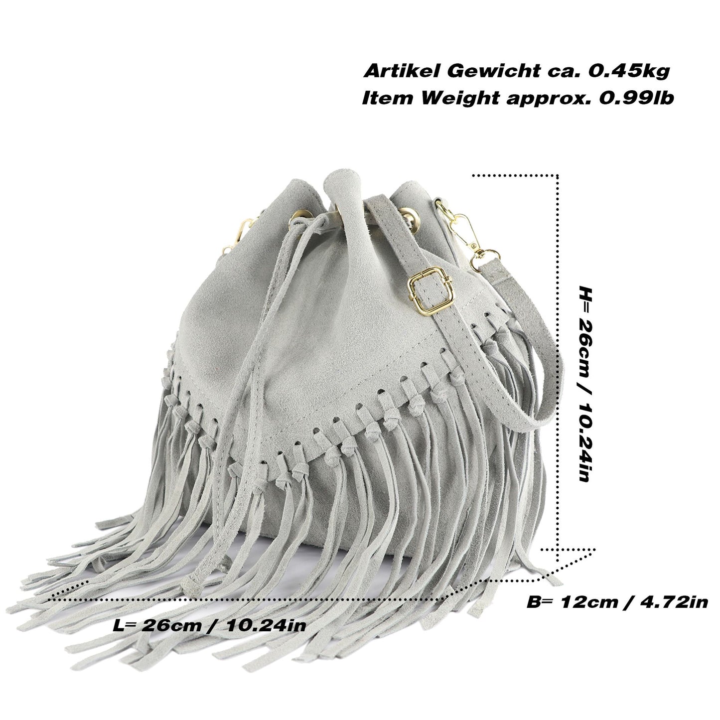 modamoda de -  T239 - ital. Schultertasche Fransen Wildleder