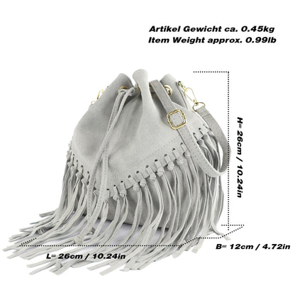 modamoda de -  T239 - ital. Schultertasche Fransen Wildleder
