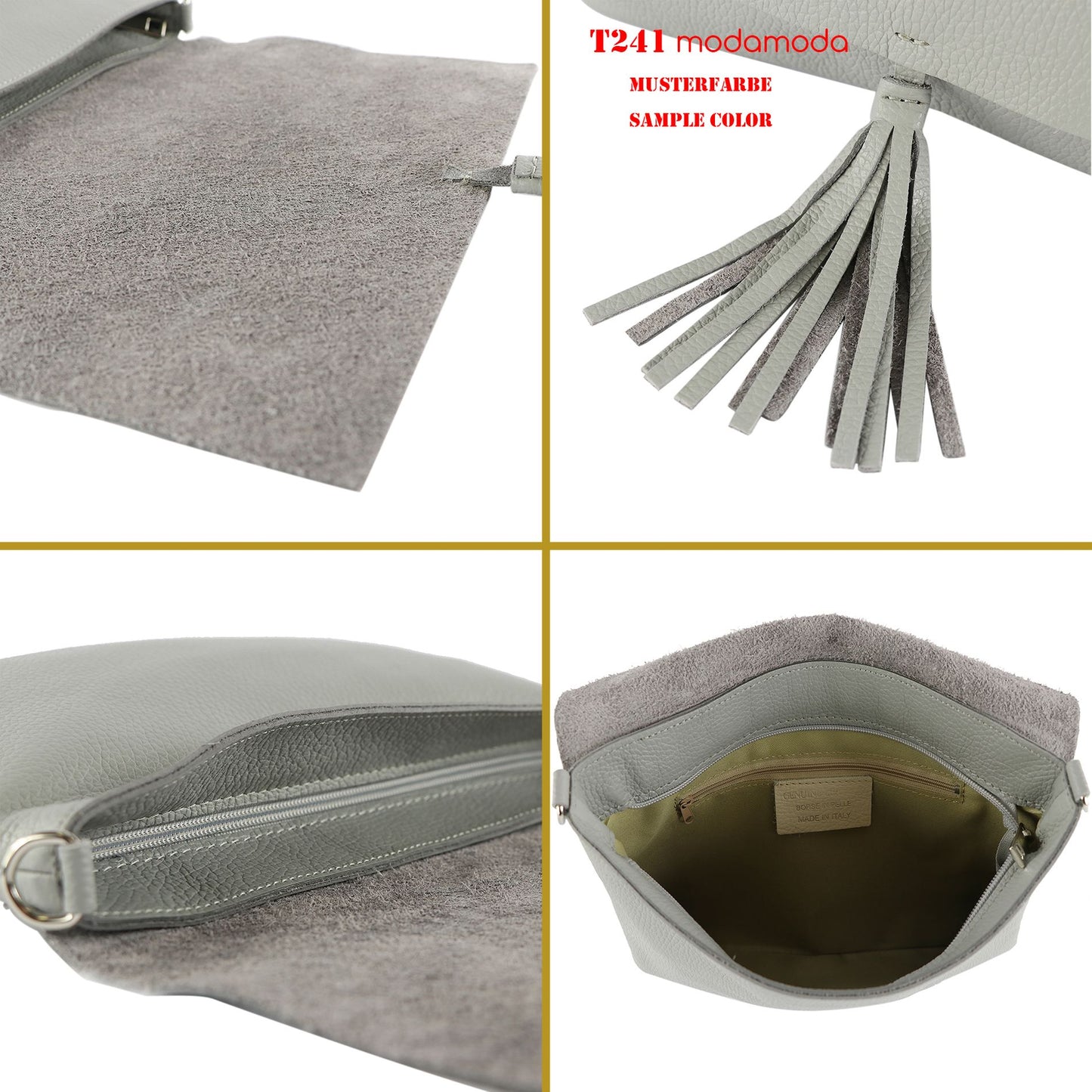 modamoda de - T241 -  ital. Leder Clutch Umhängetasche Medium