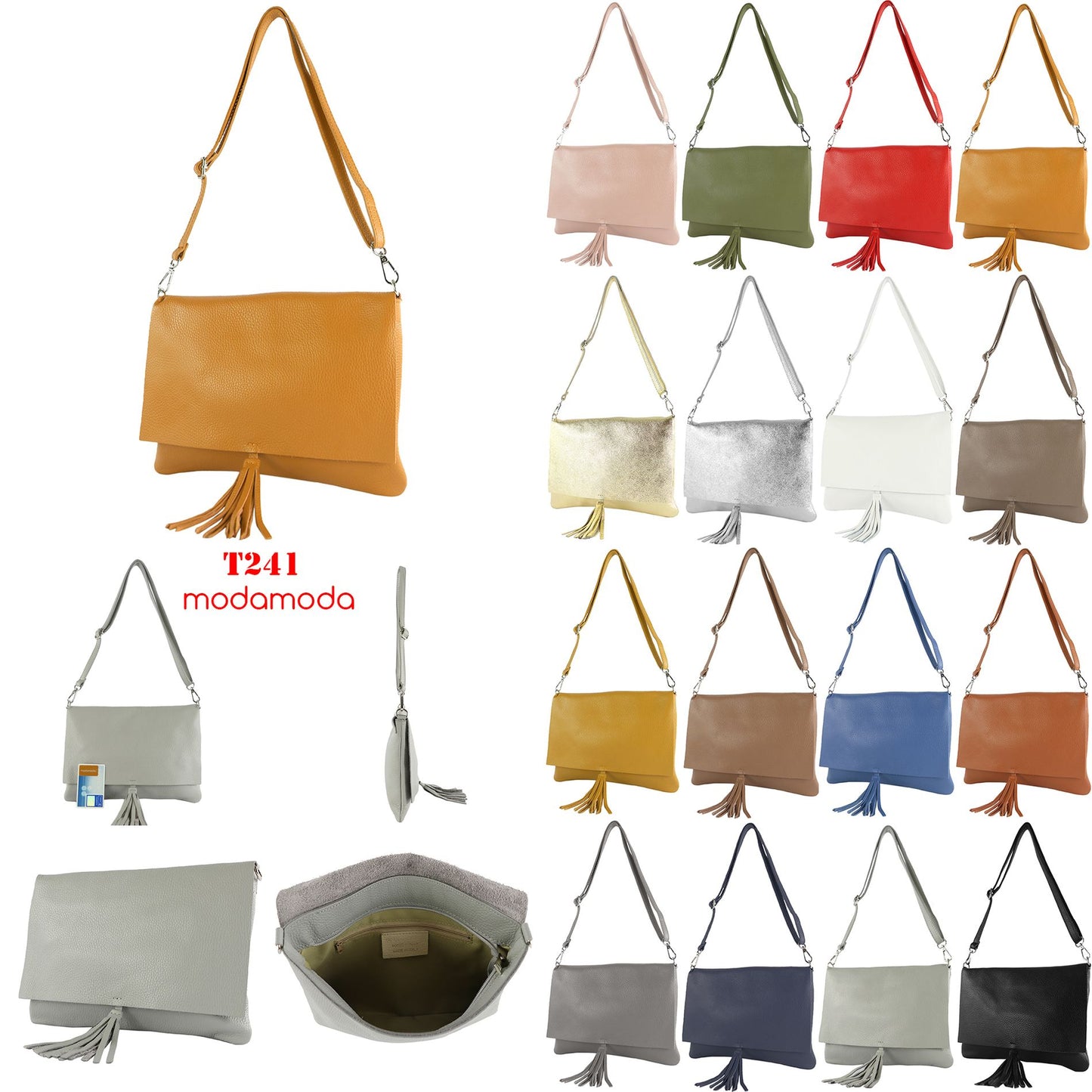 modamoda de - T241 -  ital. Leder Clutch Umhängetasche Medium