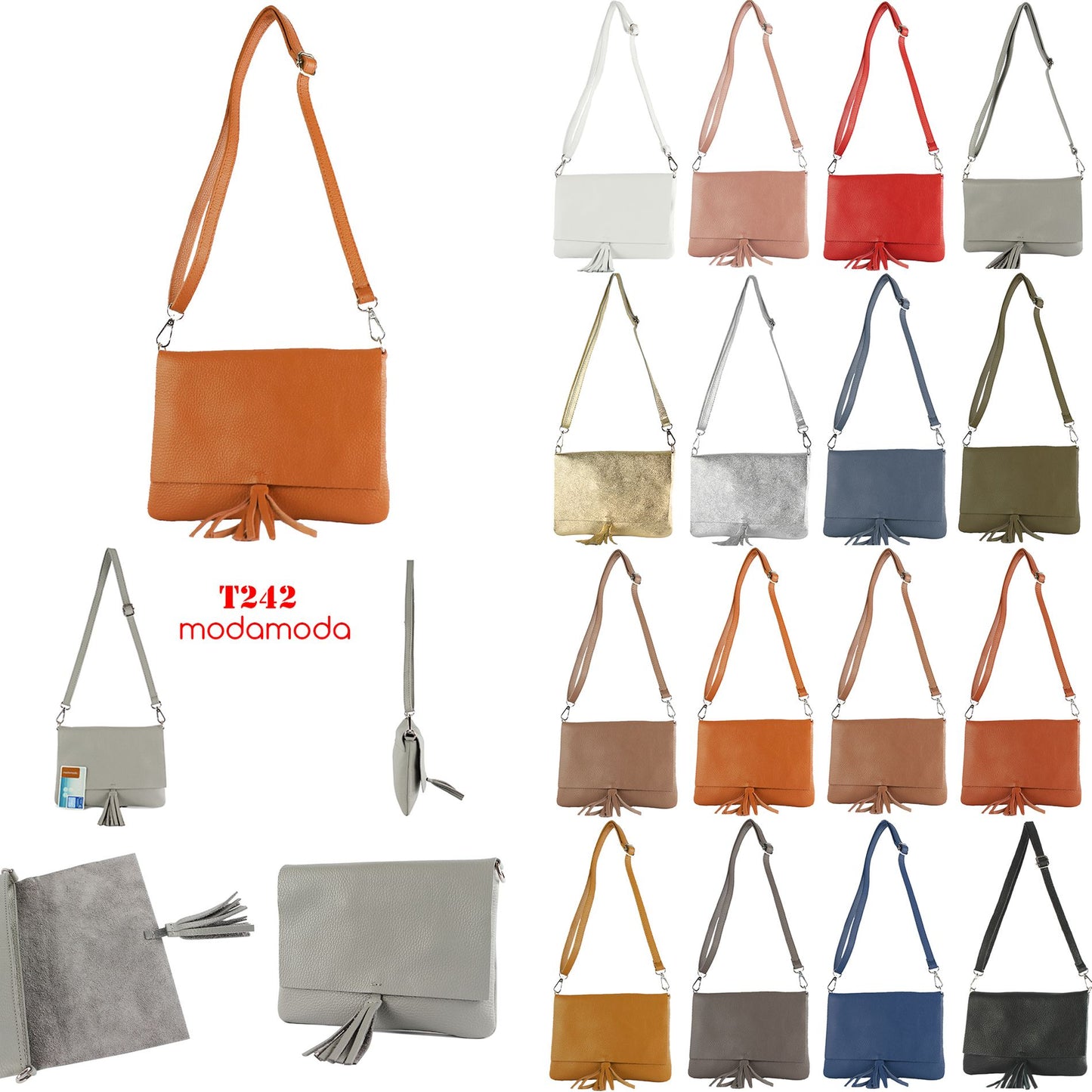 modamoda de - T242 -  ital. Leder Clutch Umhängetasche Small
