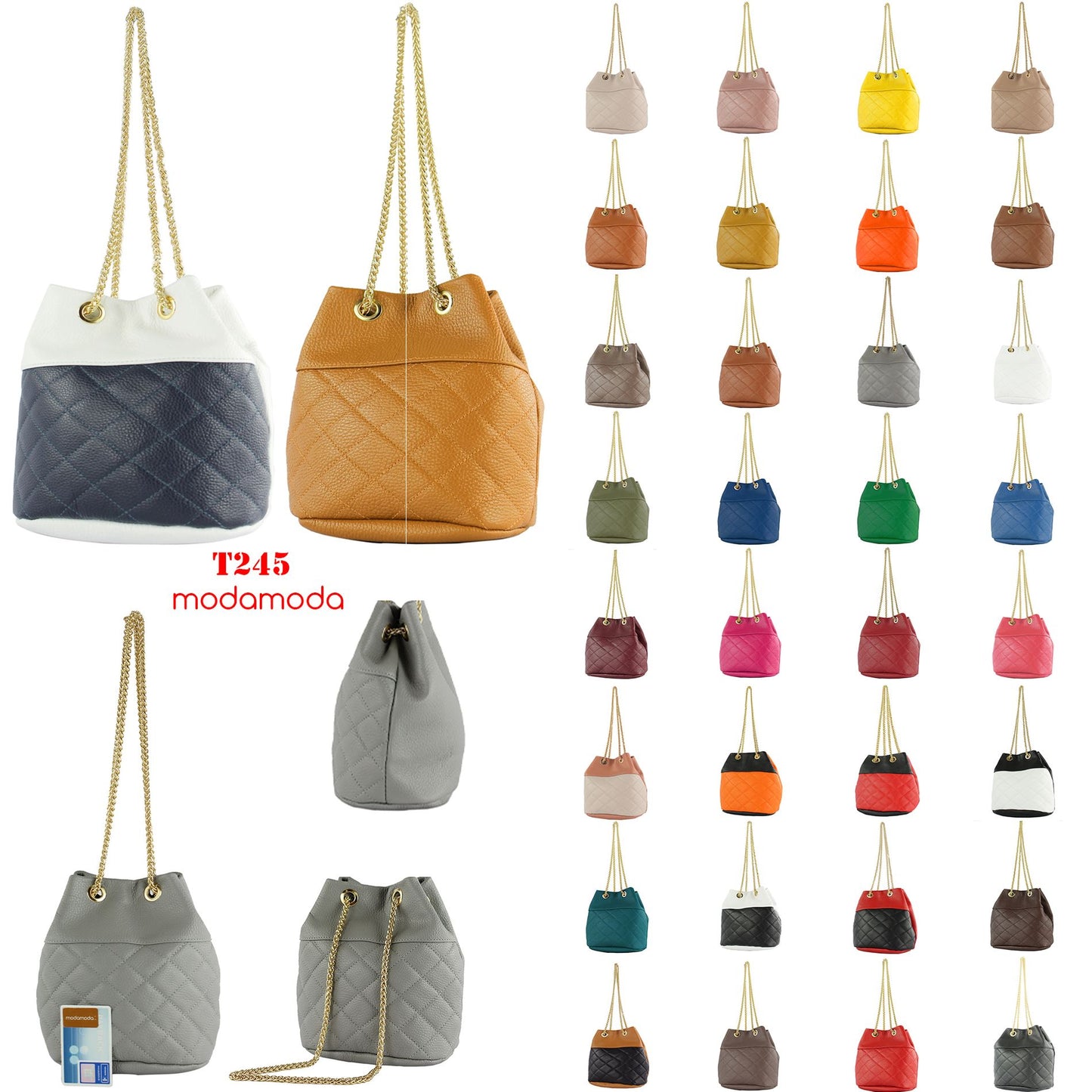 modamoda de T245 Damen Leder Beuteltasche Schultertasche handmade in Italy
