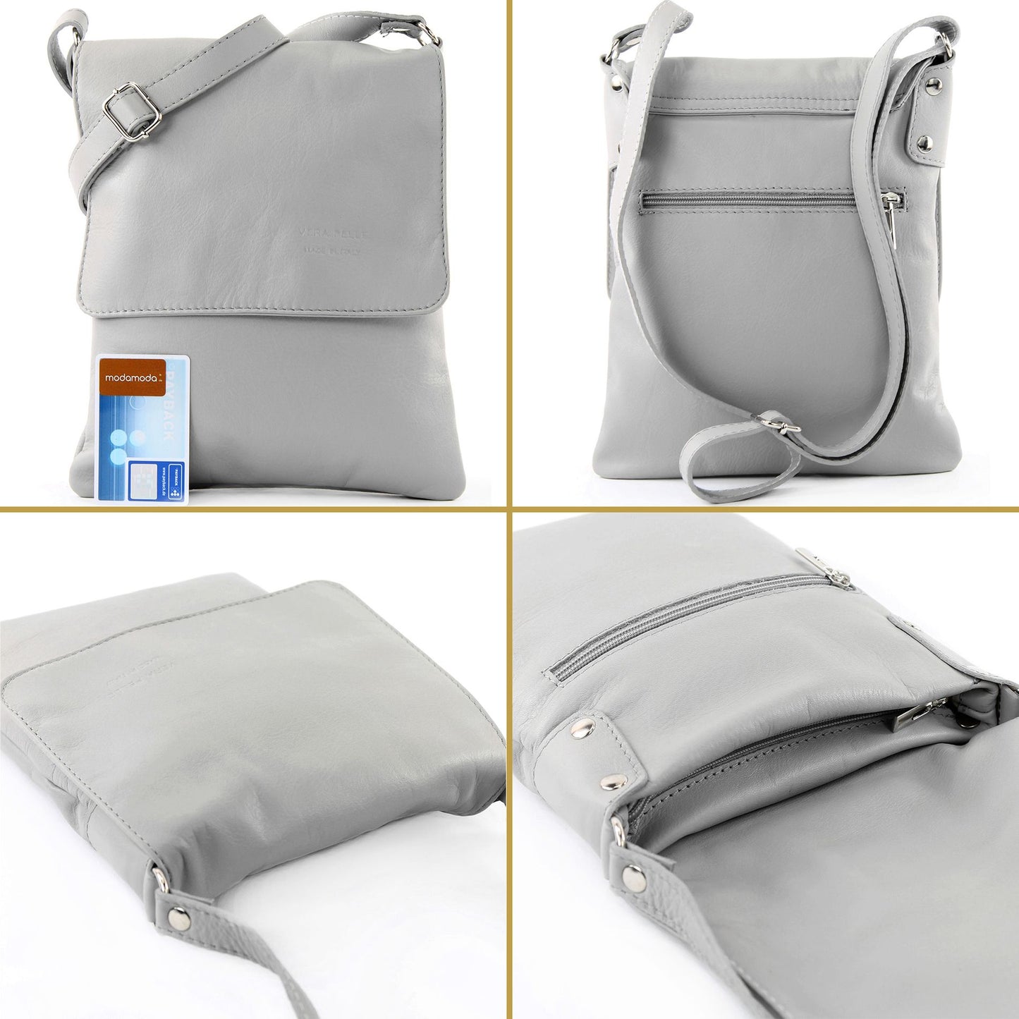 modamoda de - T33 - ital Umhängetasche Schultertasche aus Nappaleder