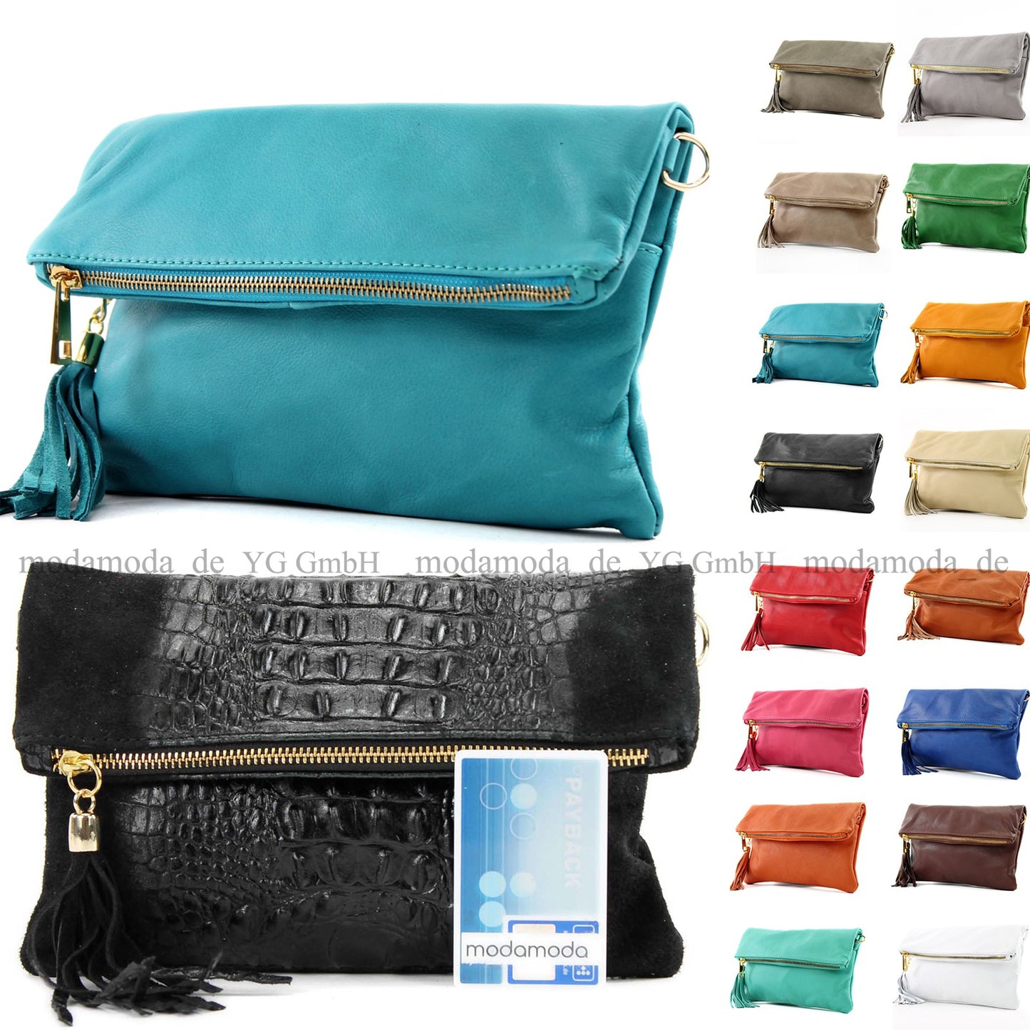 modamoda de - T54 -  ital Kleine Clutch aus Nappaleder
