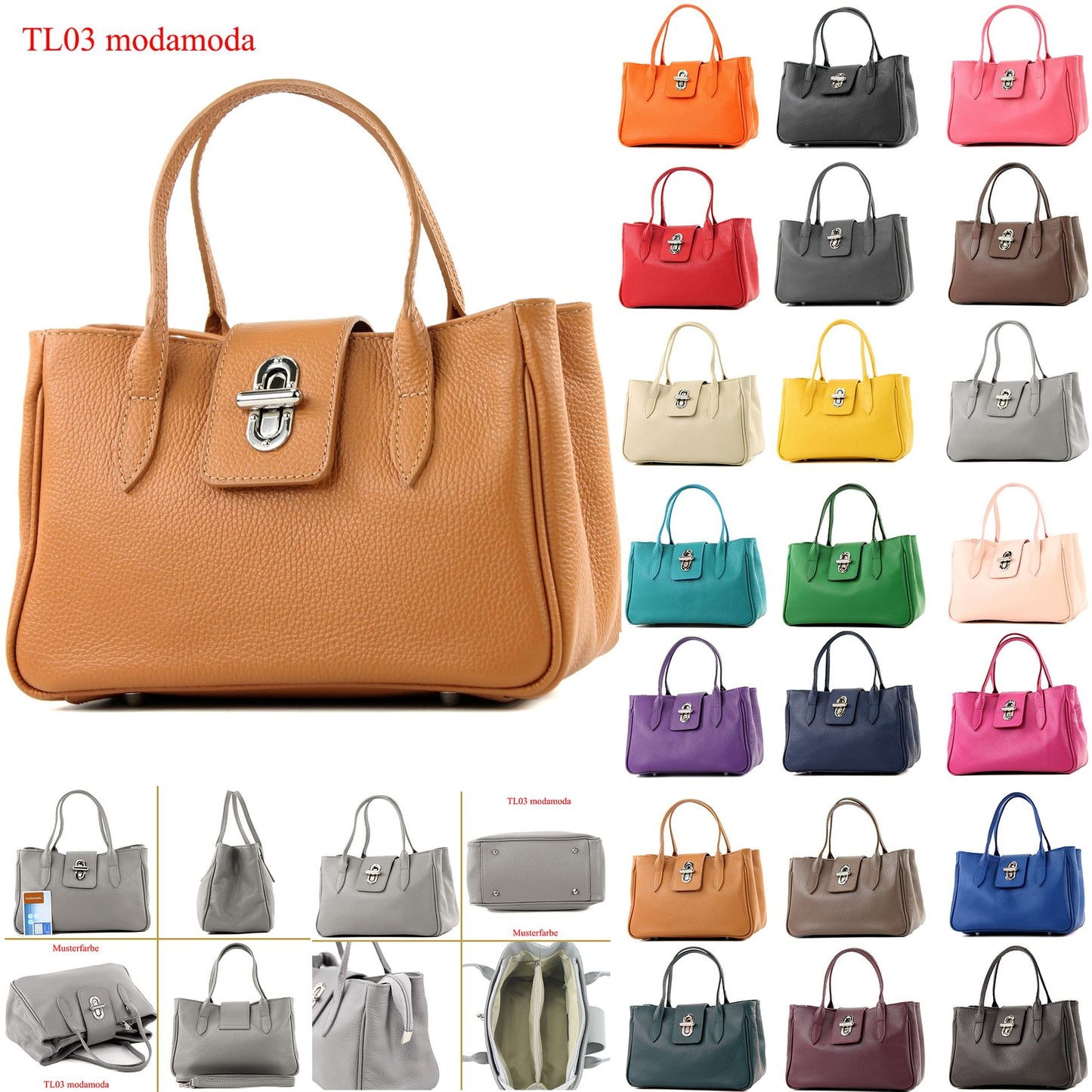modamoda de - TL03 - ital Kleine Tragetasche aus Leder